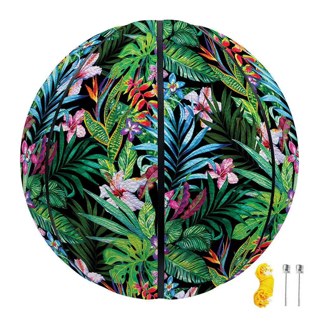 Tropical Palm And Hibiscus Print Basketball