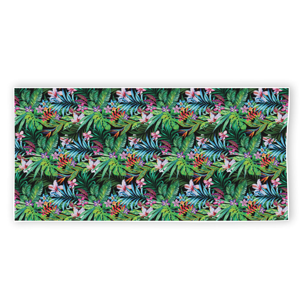 Tropical Palm And Hibiscus Print Beach Towel