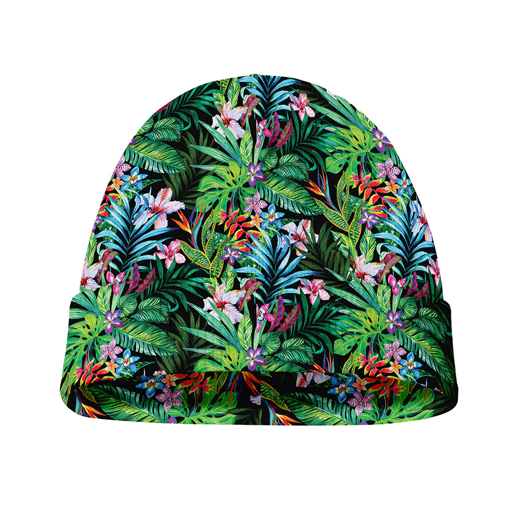 Tropical Palm And Hibiscus Print Beanie