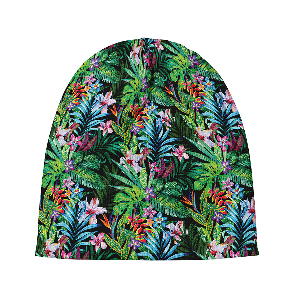 Tropical Palm And Hibiscus Print Beanie