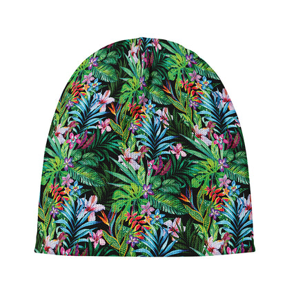 Tropical Palm And Hibiscus Print Beanie
