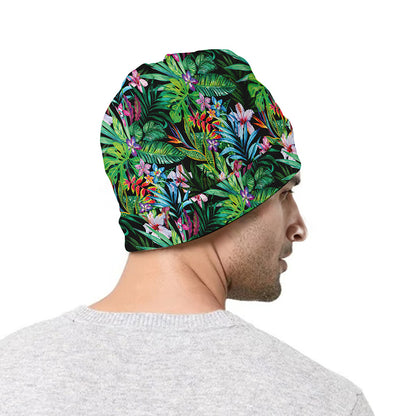 Tropical Palm And Hibiscus Print Beanie