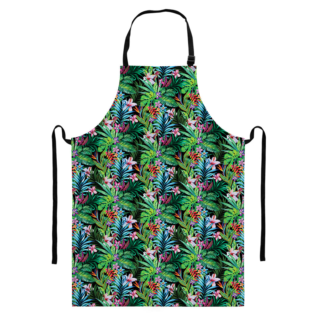 Tropical Palm And Hibiscus Print Bib Apron With Pocket