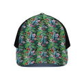 Tropical Palm And Hibiscus Print Black Mesh Trucker Hat