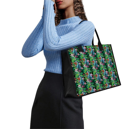 Tropical Palm And Hibiscus Print Canvas Tote Bag