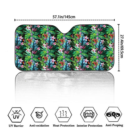 Tropical Palm And Hibiscus Print Car Windshield Sun Shade