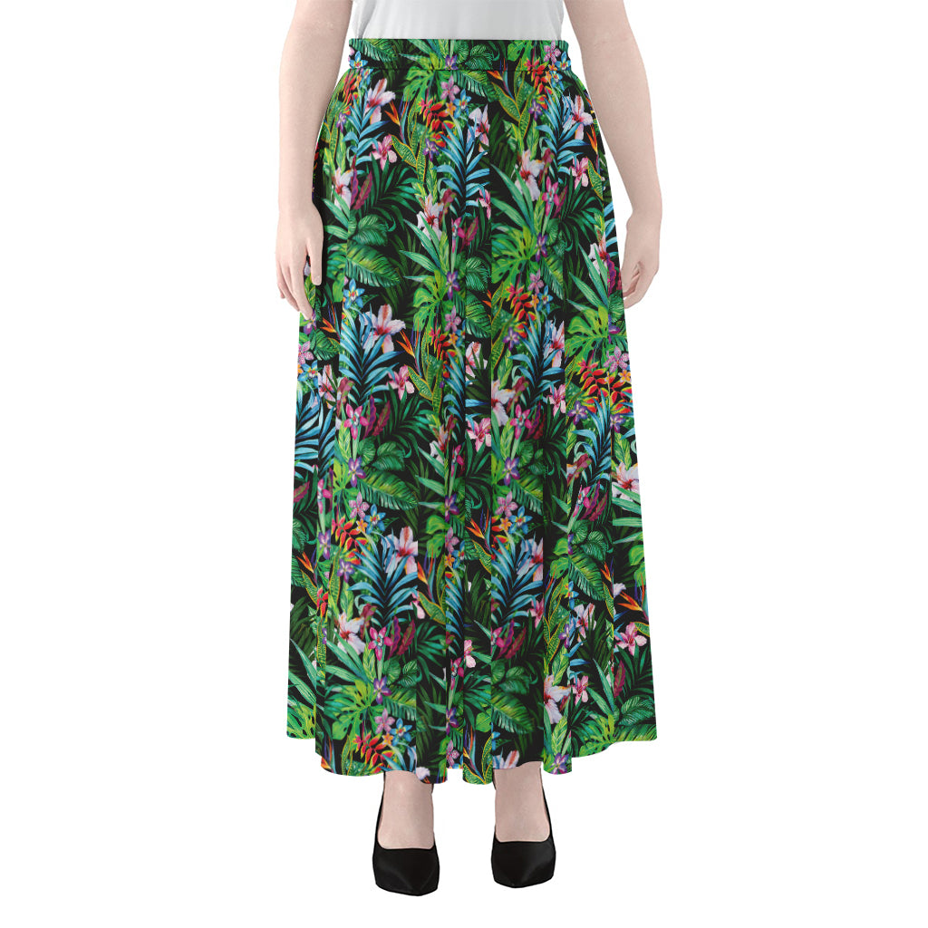 Tropical Palm And Hibiscus Print Chiffon Maxi Skirt