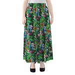 Tropical Palm And Hibiscus Print Chiffon Maxi Skirt