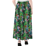 Tropical Palm And Hibiscus Print Chiffon Maxi Skirt