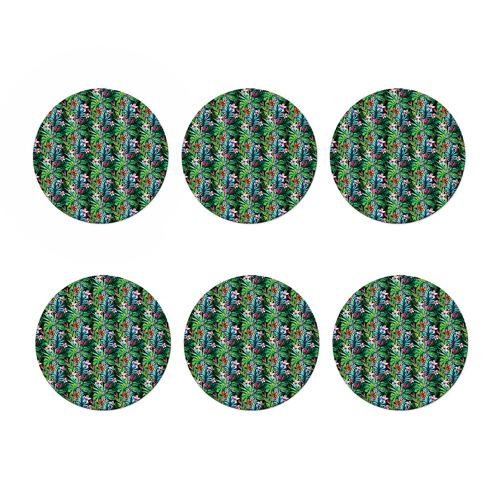 Tropical Palm And Hibiscus Print Coaster Set