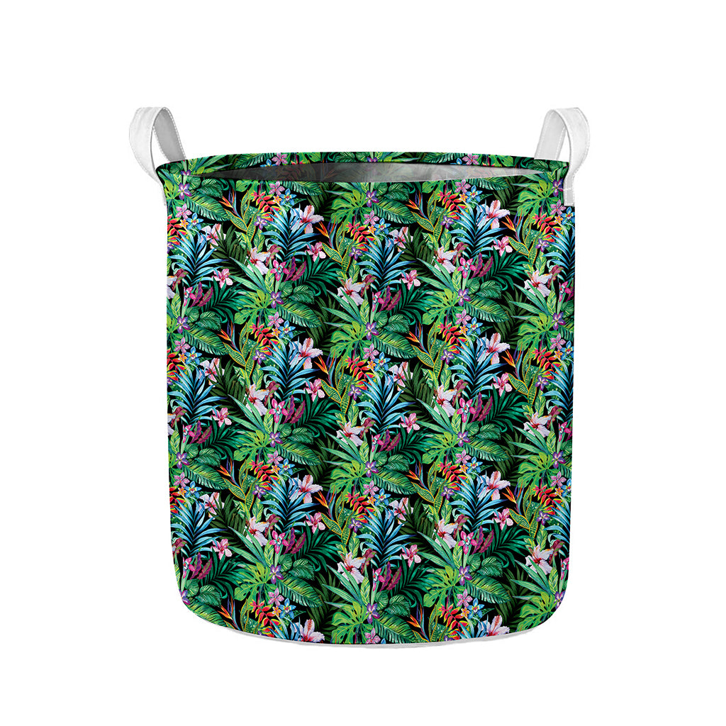Tropical Palm And Hibiscus Print Collapsible Laundry Basket