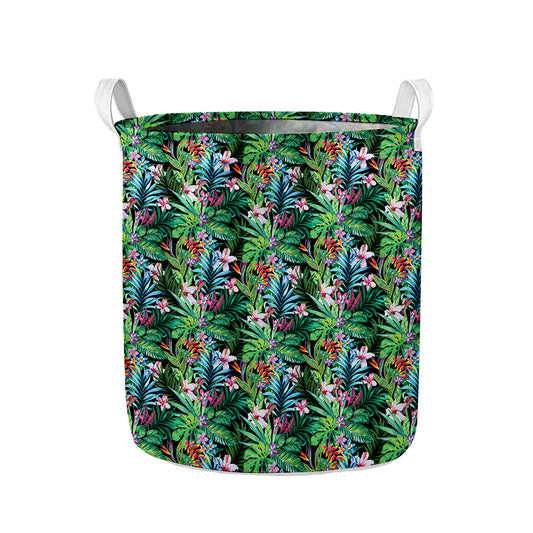 Tropical Palm And Hibiscus Print Collapsible Laundry Basket