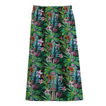 Tropical Palm And Hibiscus Print Cotton Front Slit Maxi Skirt