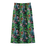Tropical Palm And Hibiscus Print Cotton Front Slit Maxi Skirt