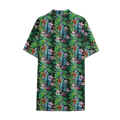 Tropical Palm And Hibiscus Print Cotton Hawaiian Shirt