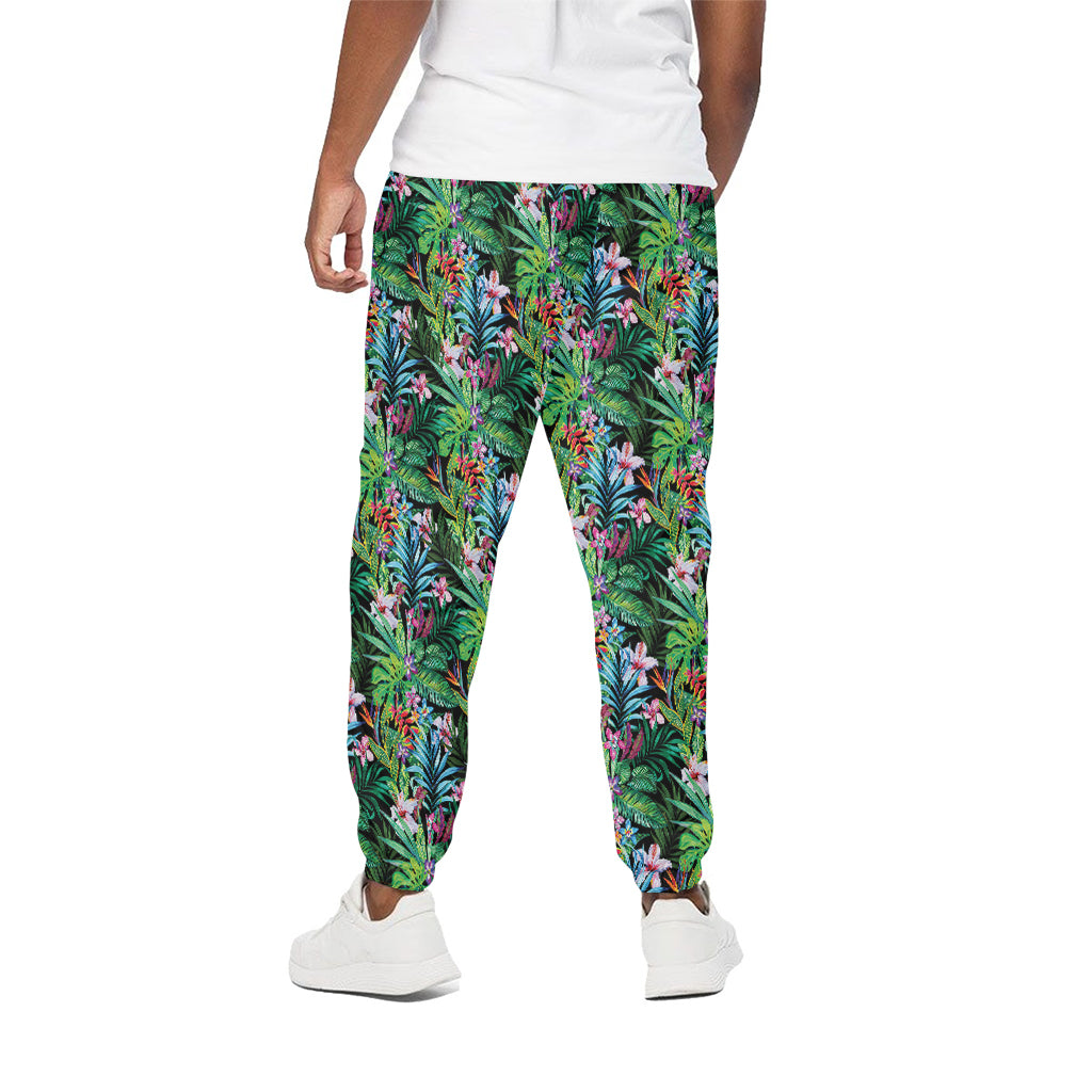 Tropical Palm And Hibiscus Print Cotton Pants