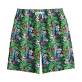 Tropical Palm And Hibiscus Print Cotton Shorts