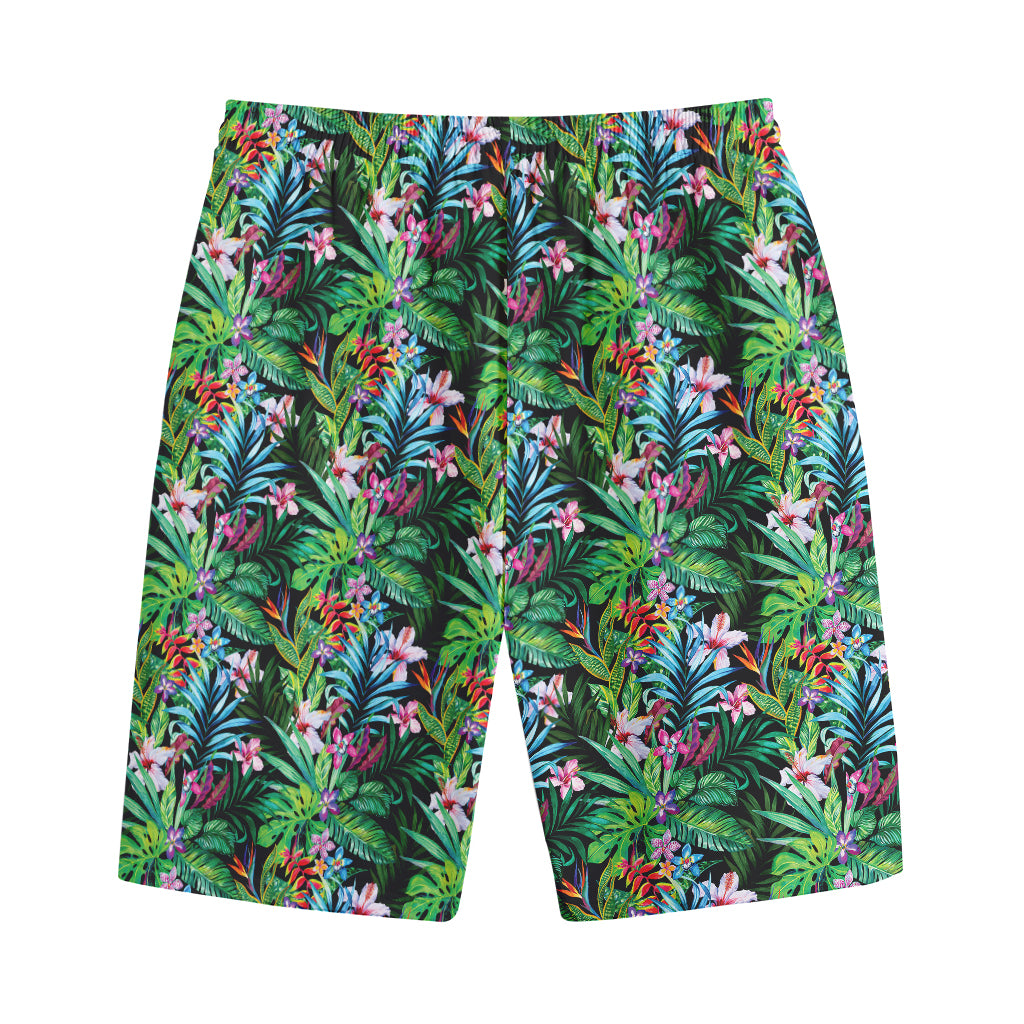 Tropical Palm And Hibiscus Print Cotton Shorts
