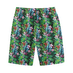 Tropical Palm And Hibiscus Print Cotton Shorts