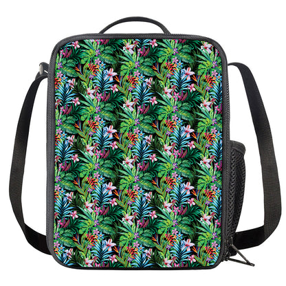 Tropical Palm And Hibiscus Print Crossbody Lunch Bag