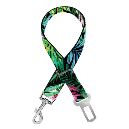 Tropical Palm And Hibiscus Print Dog Seat Belt
