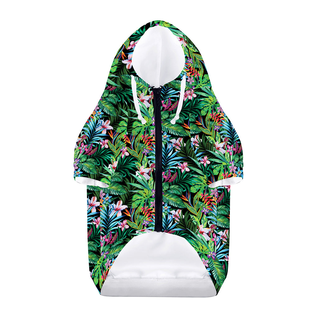 Tropical Palm And Hibiscus Print Dog Zip Up Hoodie