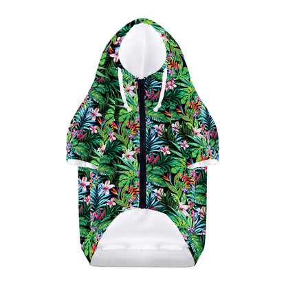 Tropical Palm And Hibiscus Print Dog Zip Up Hoodie