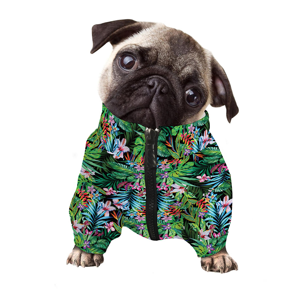 Tropical Palm And Hibiscus Print Dog Zip Up Jacket