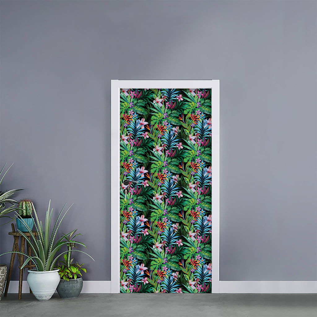 Tropical Palm And Hibiscus Print Door Sticker