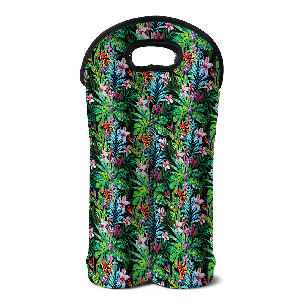 Tropical Palm And Hibiscus Print Double Neoprene Wine Tote