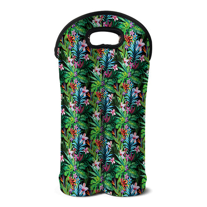 Tropical Palm And Hibiscus Print Double Neoprene Wine Tote