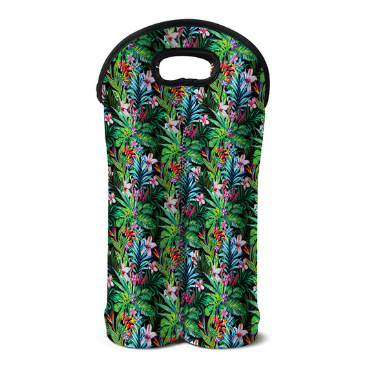Tropical Palm And Hibiscus Print Double Neoprene Wine Tote