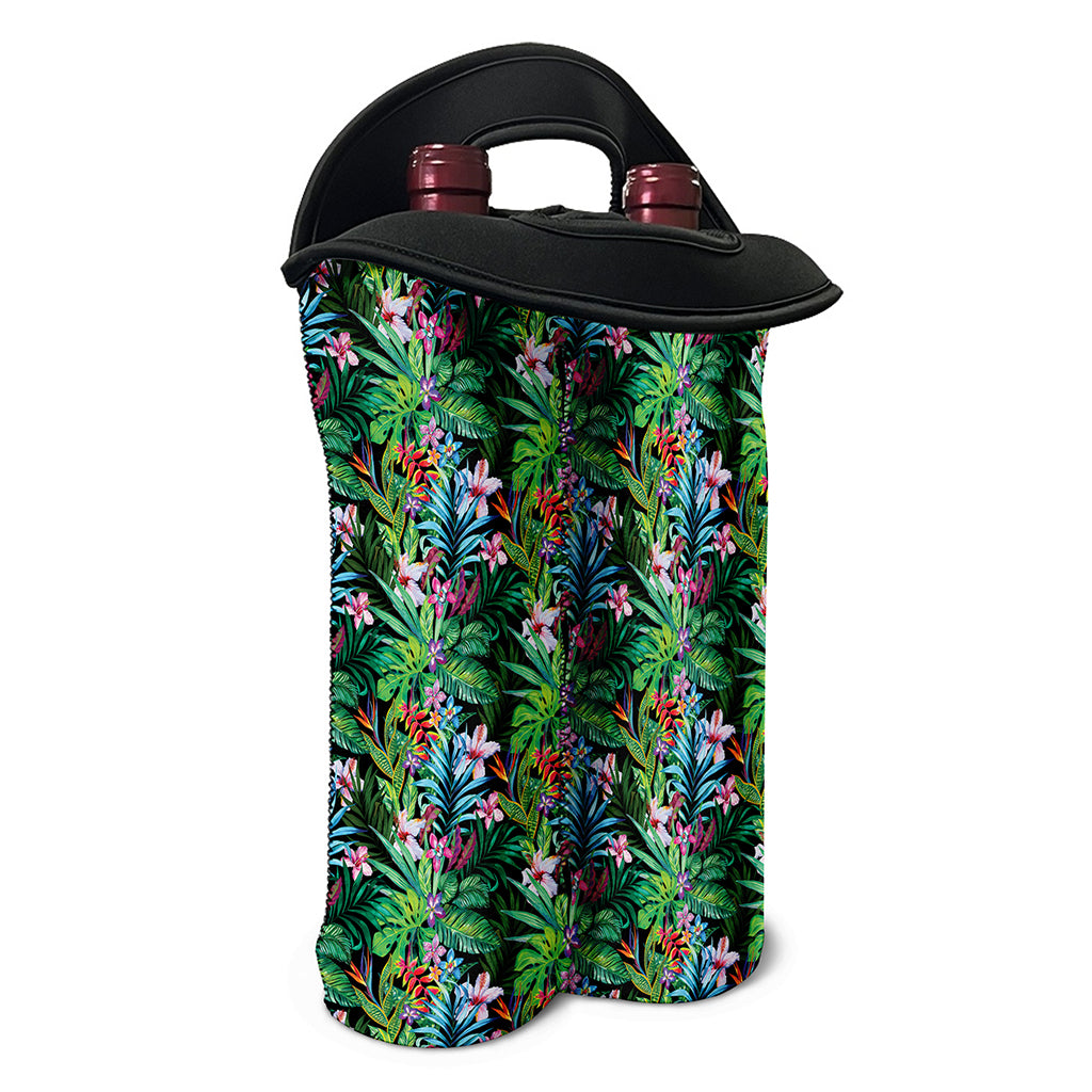 Tropical Palm And Hibiscus Print Double Neoprene Wine Tote