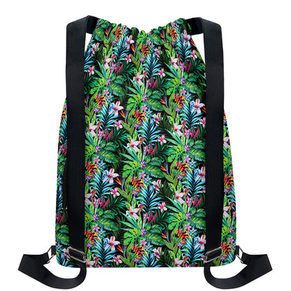 Tropical Palm And Hibiscus Print Drawstring Backpack