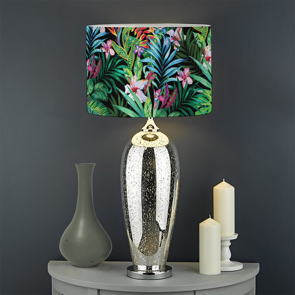 Tropical Palm And Hibiscus Print Drum Lamp Shade