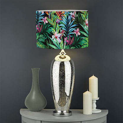 Tropical Palm And Hibiscus Print Drum Lamp Shade