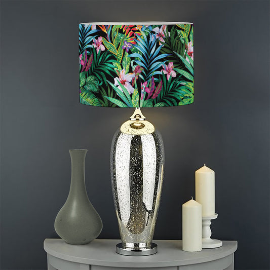 Tropical Palm And Hibiscus Print Drum Lamp Shade