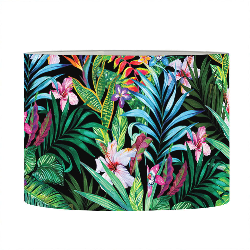 Tropical Palm And Hibiscus Print Drum Lamp Shade