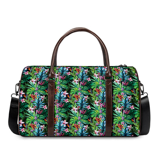 Tropical Palm And Hibiscus Print Duffle Bag