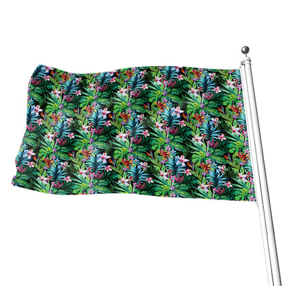 Tropical Palm And Hibiscus Print Flag