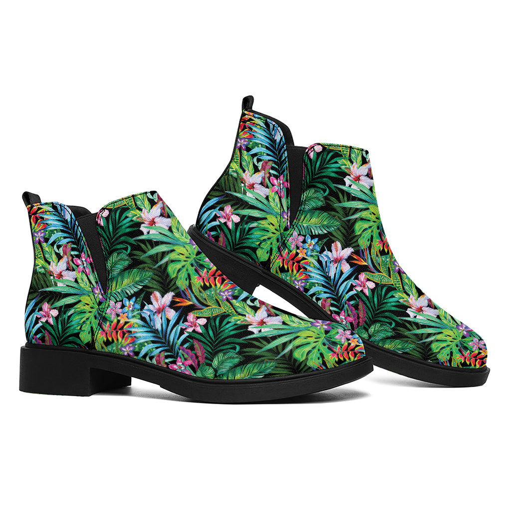 Tropical Palm And Hibiscus Print Flat Ankle Boots