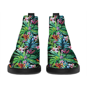 Tropical Palm And Hibiscus Print Flat Ankle Boots
