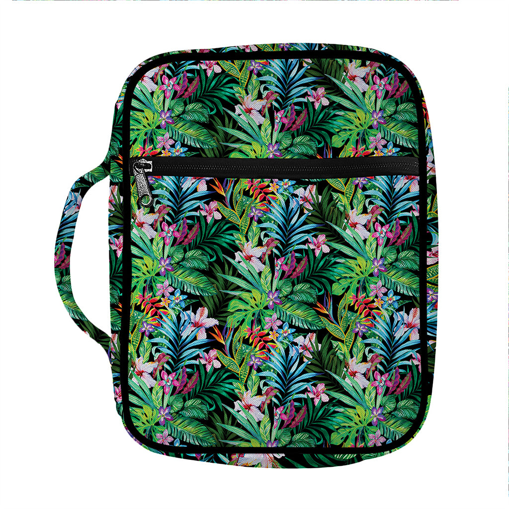 Tropical Palm And Hibiscus Print Front Pocket Bible Bag