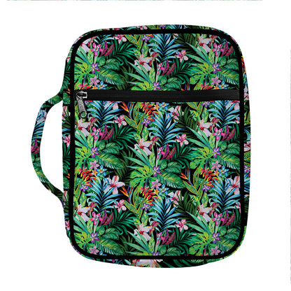 Tropical Palm And Hibiscus Print Front Pocket Bible Bag