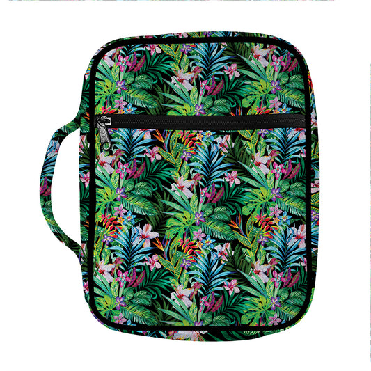 Tropical Palm And Hibiscus Print Front Pocket Bible Bag