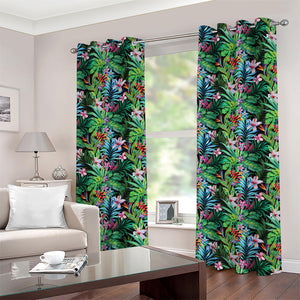 Tropical Palm And Hibiscus Print Grommet Curtains
