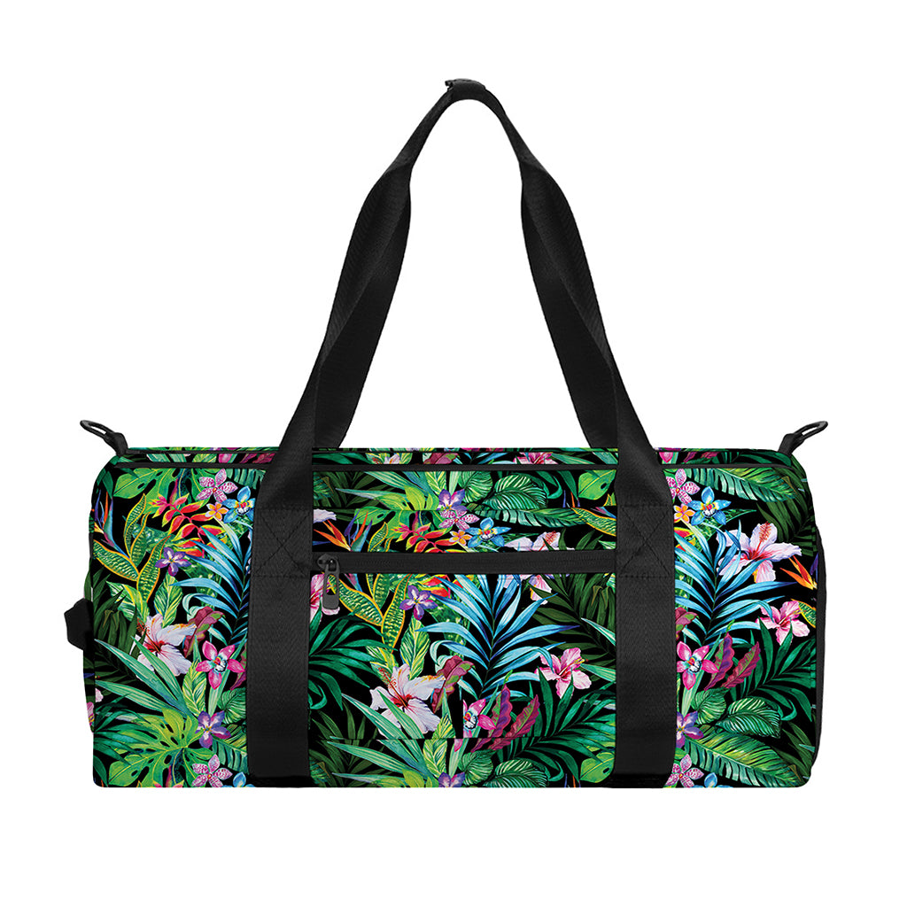 Tropical Palm And Hibiscus Print Gym Bag
