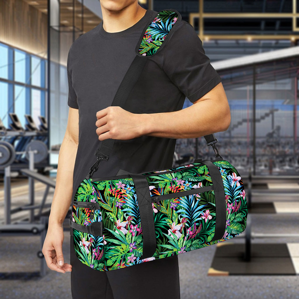 Tropical Palm And Hibiscus Print Gym Bag
