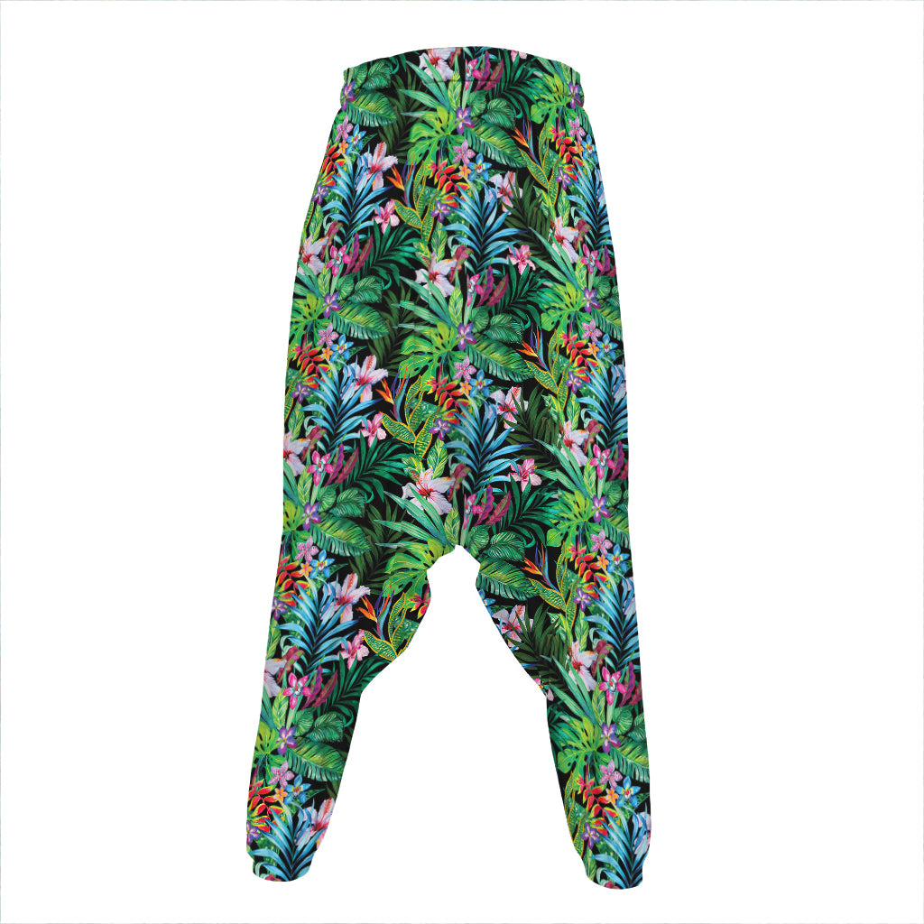 Tropical Palm And Hibiscus Print Hammer Pants