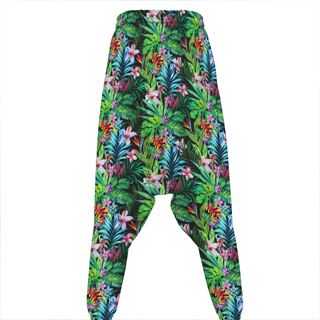 Tropical Palm And Hibiscus Print Hammer Pants